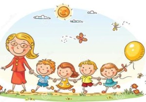 http://www.dreamstime.com/stock-photography-cartoon-kids-their-teacher-outdoors-walk-kindergarten-image50096302